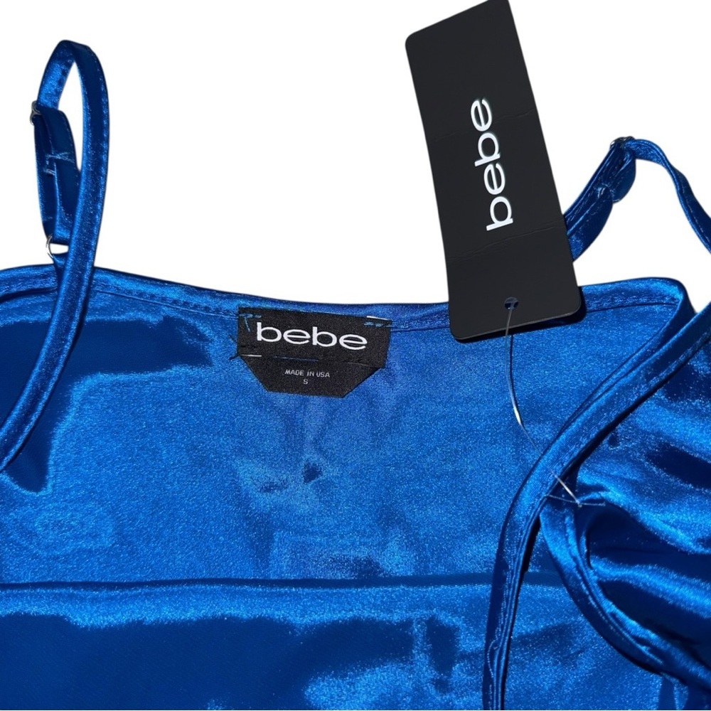 Vintage Bebe Satin Cowl Neck Slip Midi Dress Y2K Royal Blue Size S NWT - Picture 6 of 9